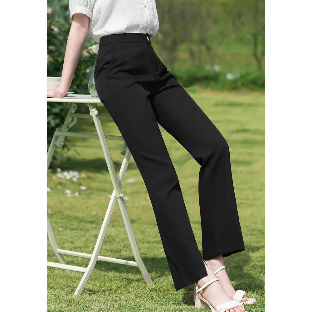 Trendy Black Boot Cut Trousers with Micro Flare