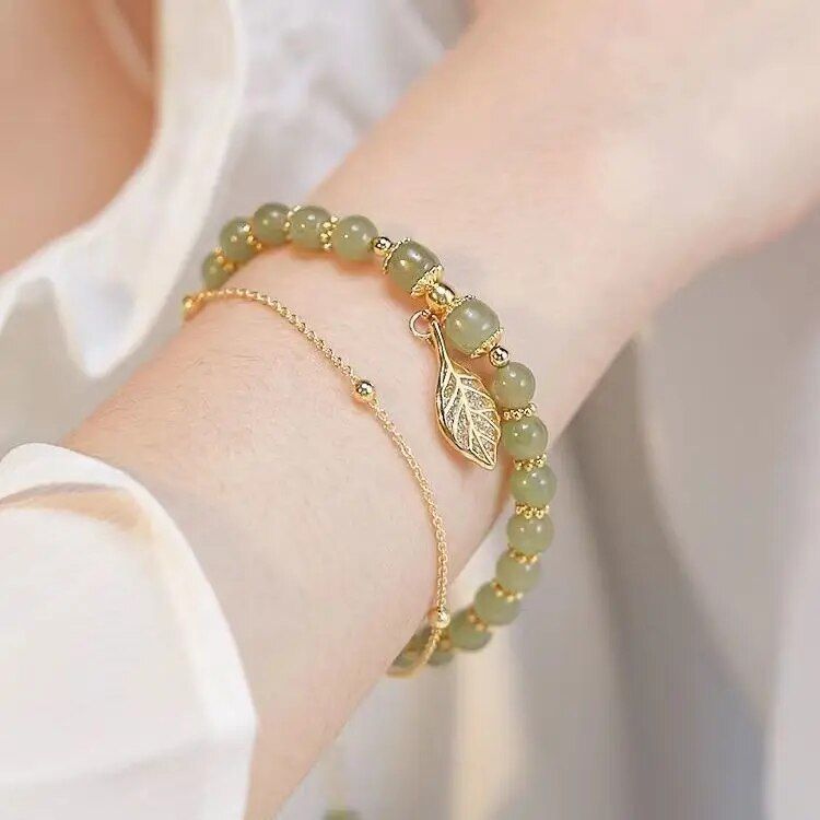 Hetian Jade Gold Leaf Bracelet