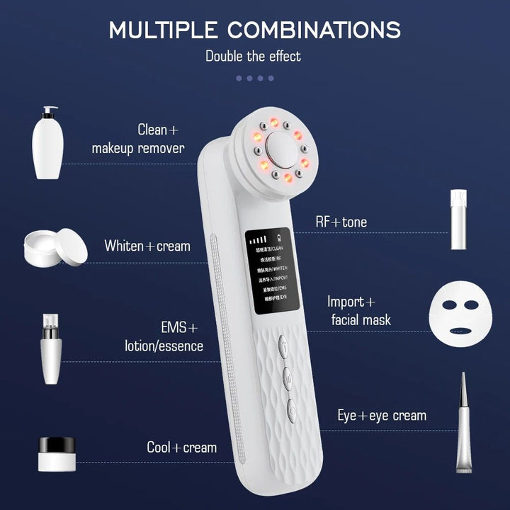 4-in-1 Ultrasonic Facial Massager: Radiofrequency Skin Tightening & LED Care