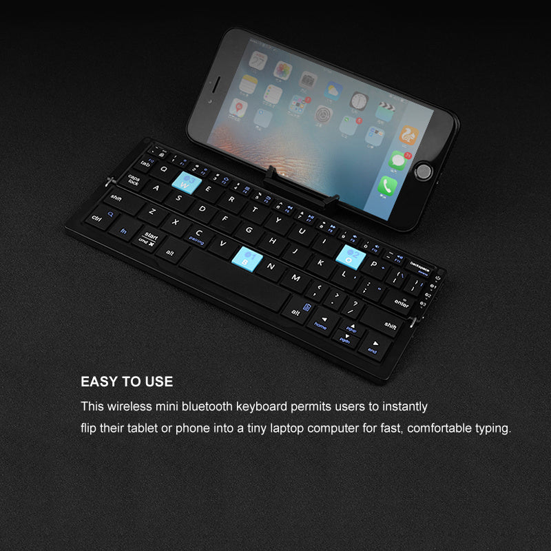 Ultra-Compact Foldable Bluetooth Keyboard with Built-in Stand for Tablets and Smartphones