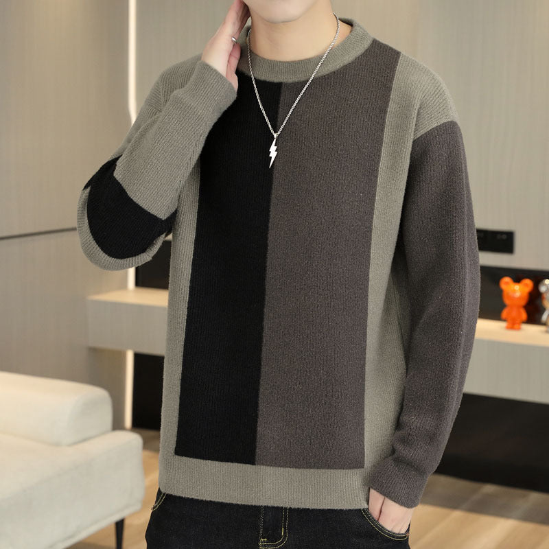 Color-block Crew Neck Warm Sweater Men