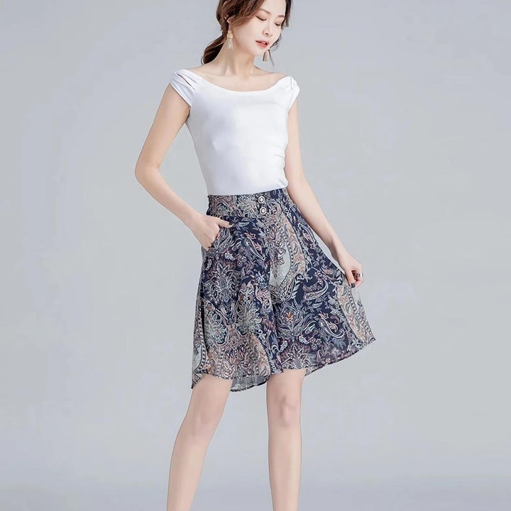 Women's Summer Chiffon Wide Leg Shorts Skirt