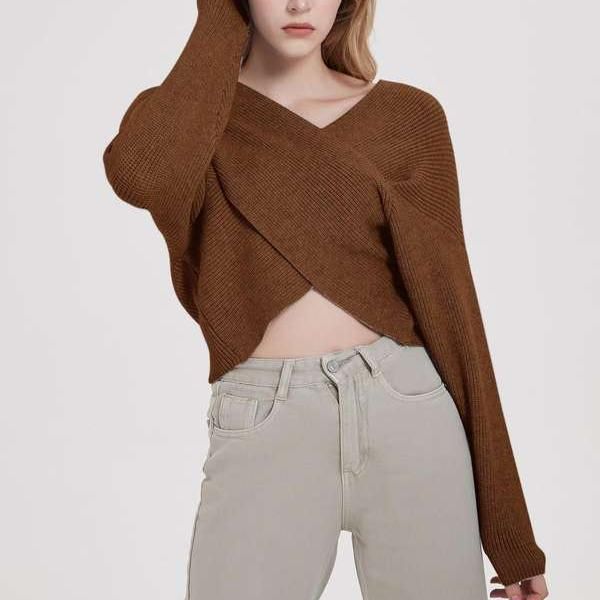 Cross V-neck Knitted Sweater