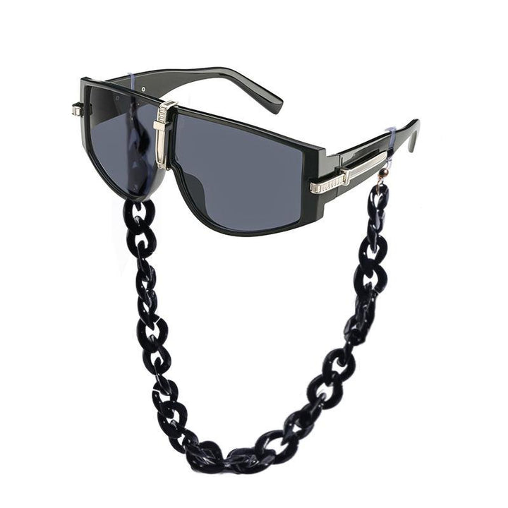 Oversized Steampunk Shield Sunglasses with Chain