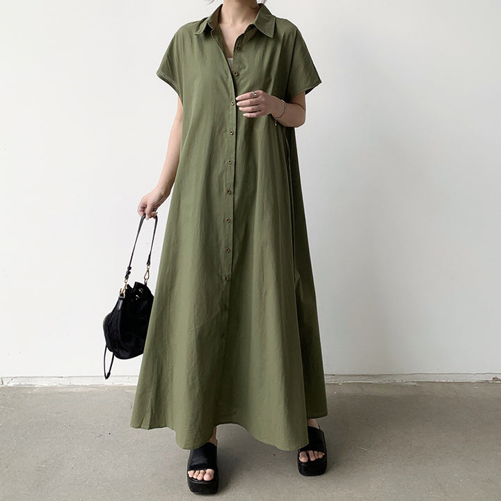 Summer Dress Women's Pullover Short Sleeve Linen Solid Color