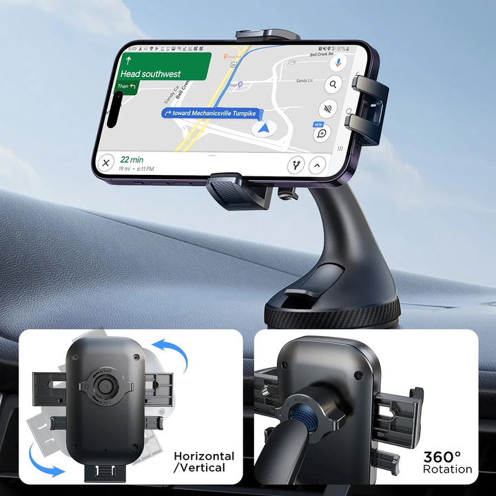 360° Rotation Car Phone Holder - Universal Dashboard & Windshield Mount with Strong Suction