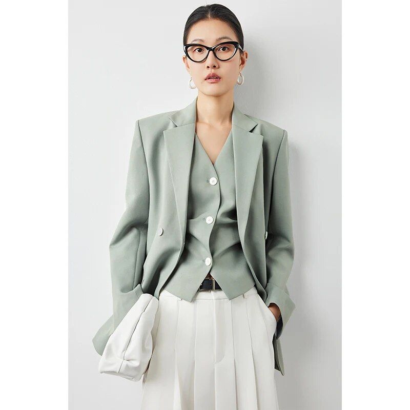 Elegant Green Double Breasted Blazer