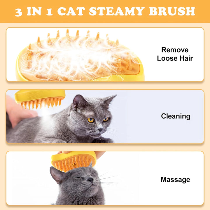 3-in-1 Electric Spray Cat Brush - Cute Mango Design