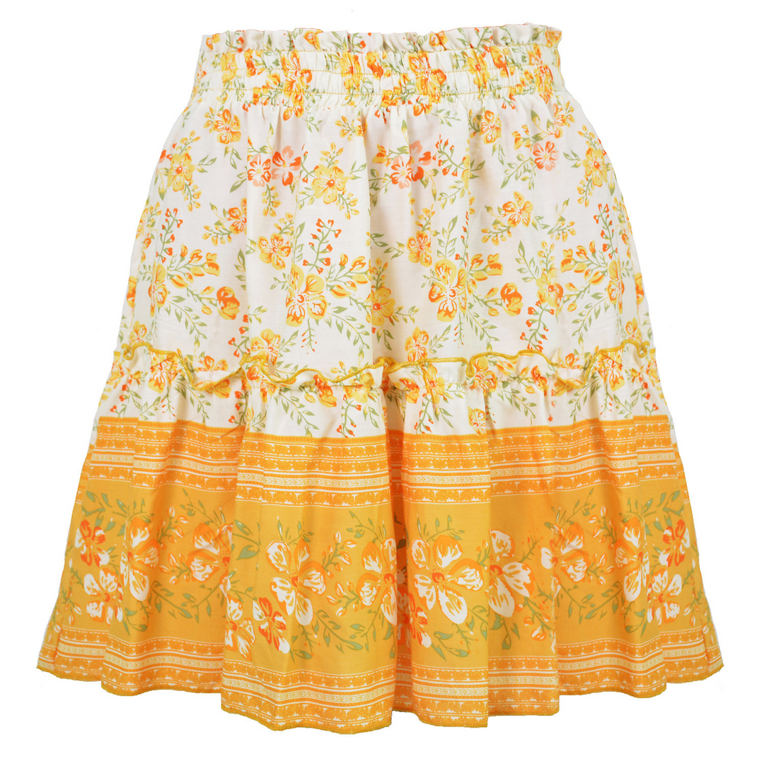 Ethnic Women Elastic Waist Floral Ruffle Pleated Printed Mini Short Skirts