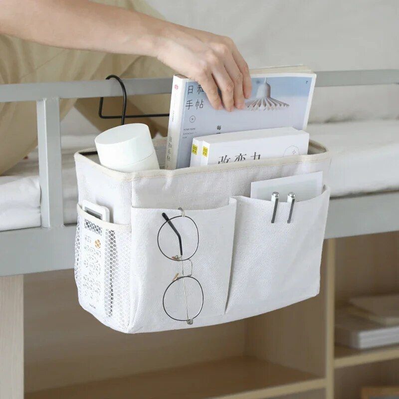 Multi-Purpose Bedside Storage Organizer: Canvas Hanging Pocket for Bedroom Essentials