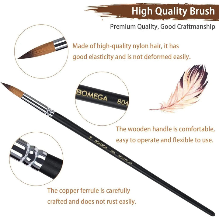 Professional Watercolor Paint Brushes - 9 Piece Round Brush Set for Watercolor, Acrylic, Oil Painting