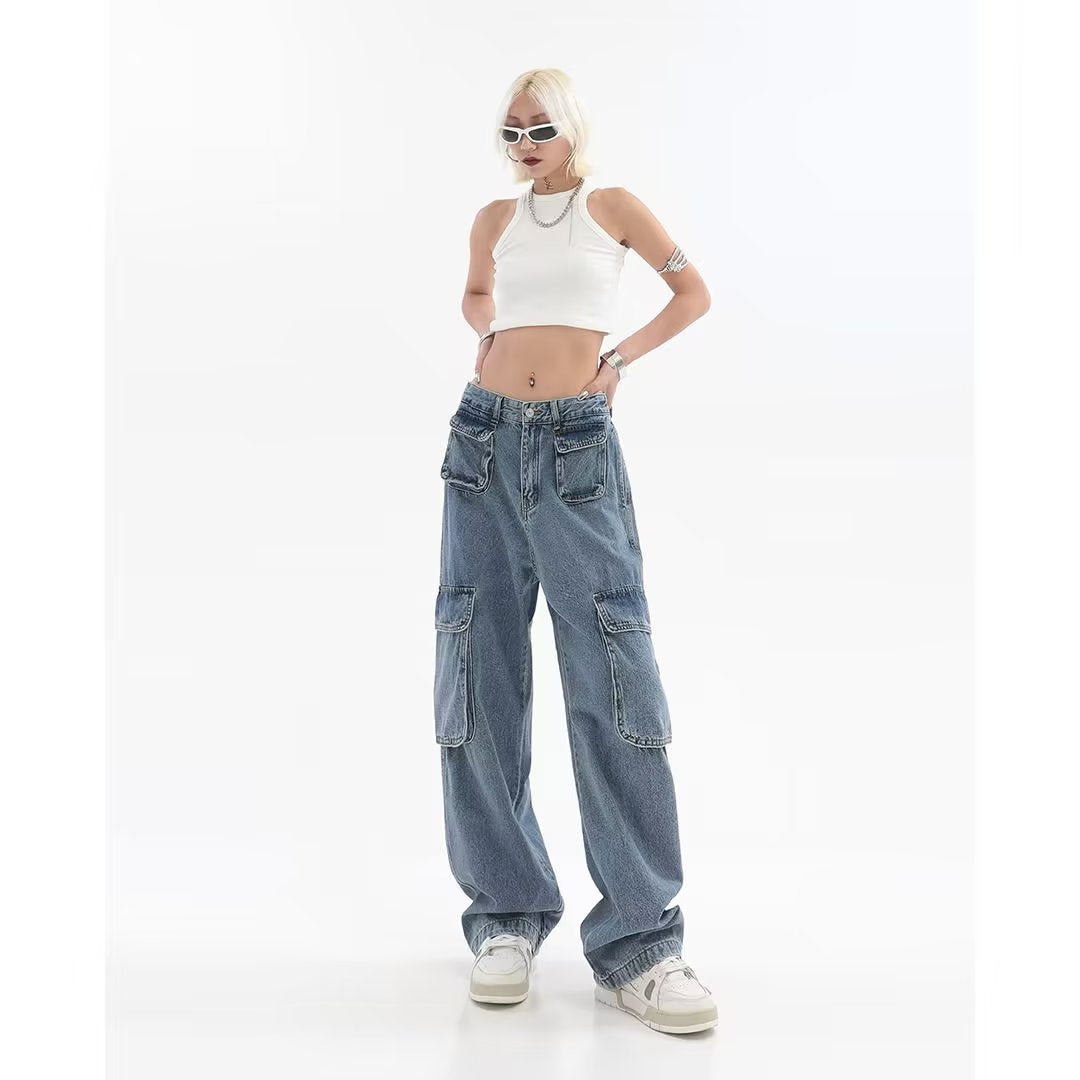 Women's Hip-hop Multi Pocket Straight Jeans