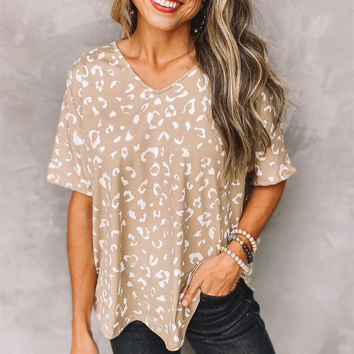 Leopard Print Short Sleeve Casual Thin Loose Top