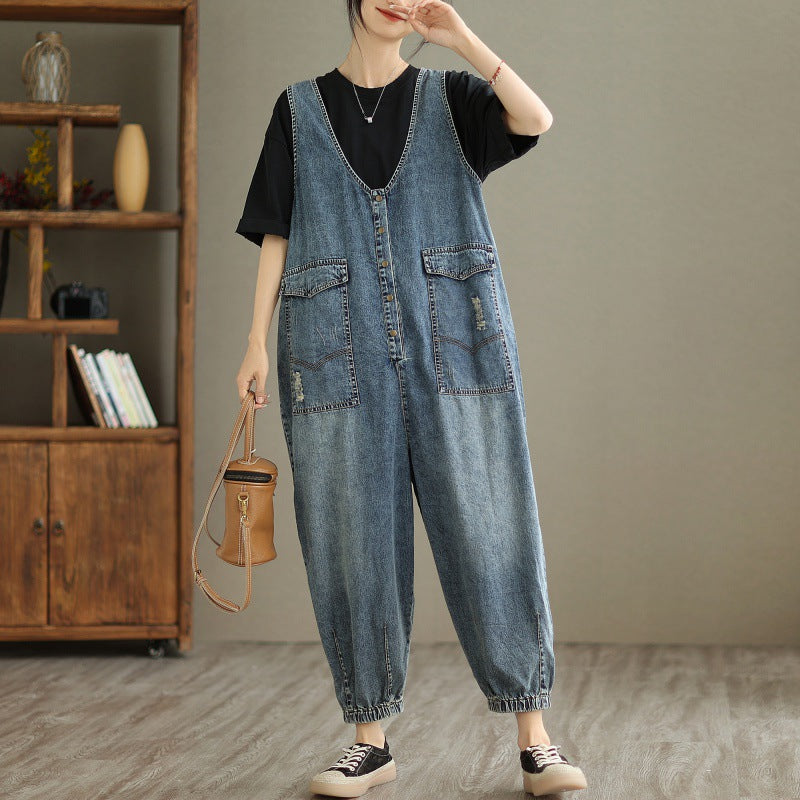 Denim Tank Top Jumpsuit Female