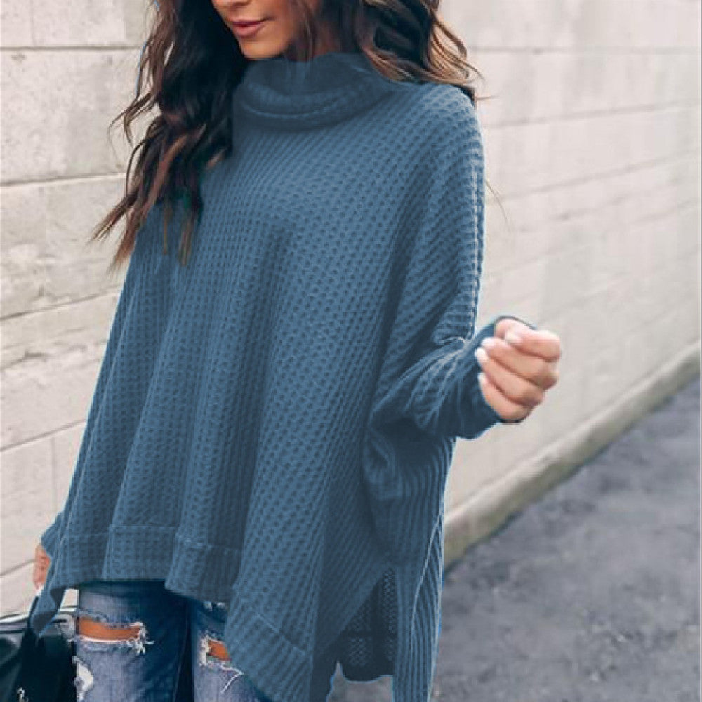 Autumn New Fashion High Collar Long Sleeve Irregular Women's Top Sweater