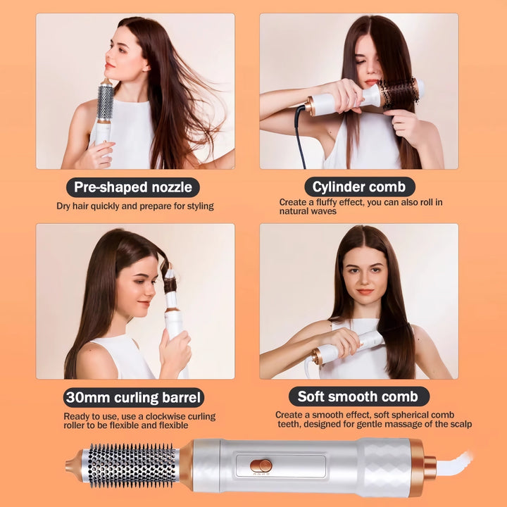 5-in-1 Hot Air Hair Dryer Brush with Negative Ionic Technology & Detachable Attachments