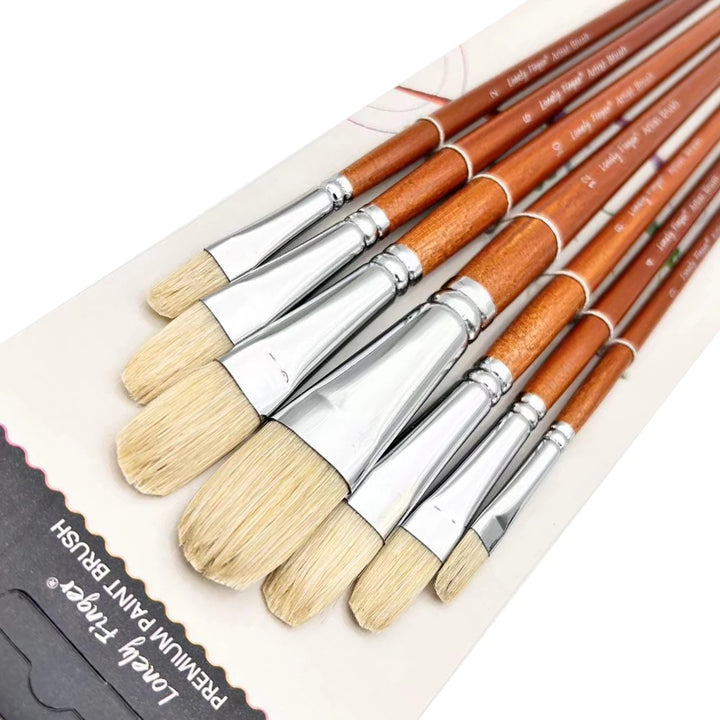 7pcs Premium Long Handled Natural Bristle Paint Brush Set