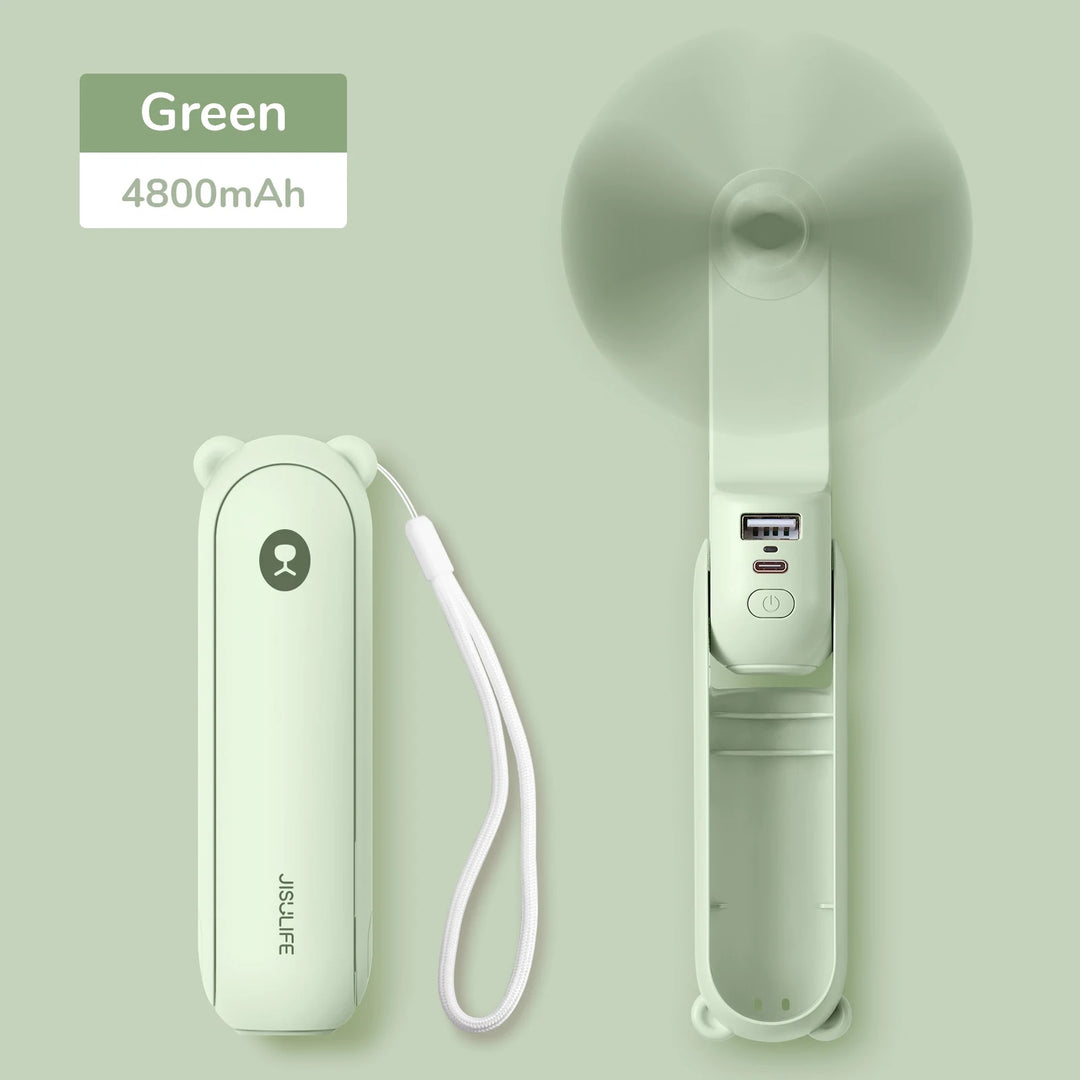 3-in-1 Mini Handheld Fan with Power Bank & LED Flashlight - Ultra-Portable Rechargeable Cooling Device