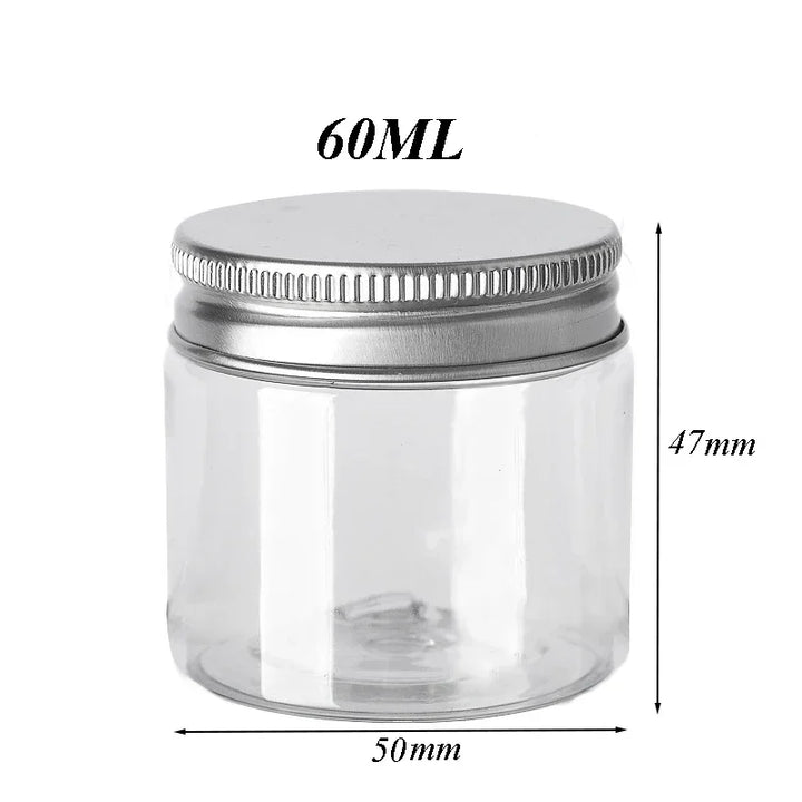 10Pcs Clear Plastic Storage Jars with Aluminum Lids