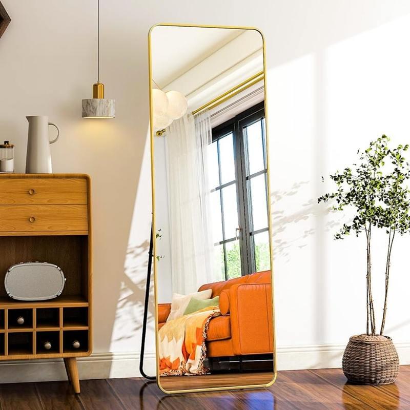 Elegant Gold Aluminum Frame Full Length Mirror with Stand