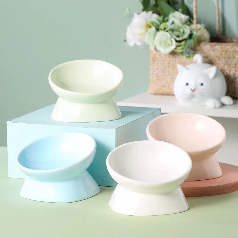 Elevated Ceramic Pet Bowl - High Foot Design for Cats & Small Dogs