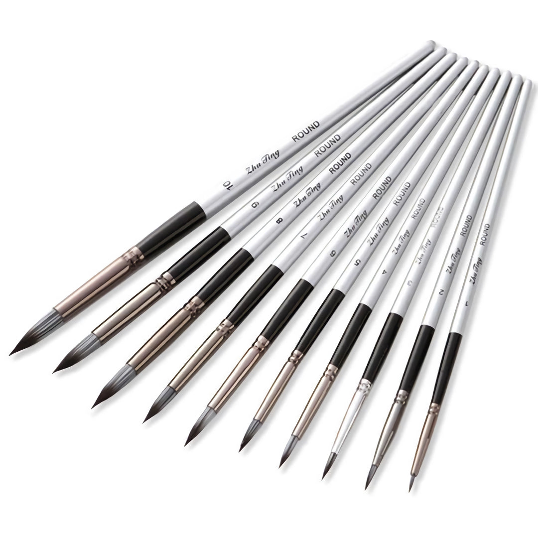 10pcs Round Artist Paint Brushes Set - Synthetic Nylon Tips