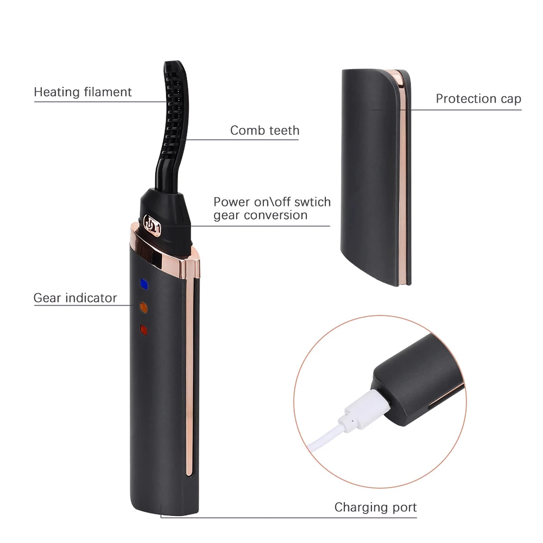 Quick Heating USB Rechargeable Eyelash Curler for Long-Lasting, Natural-Looking Curls