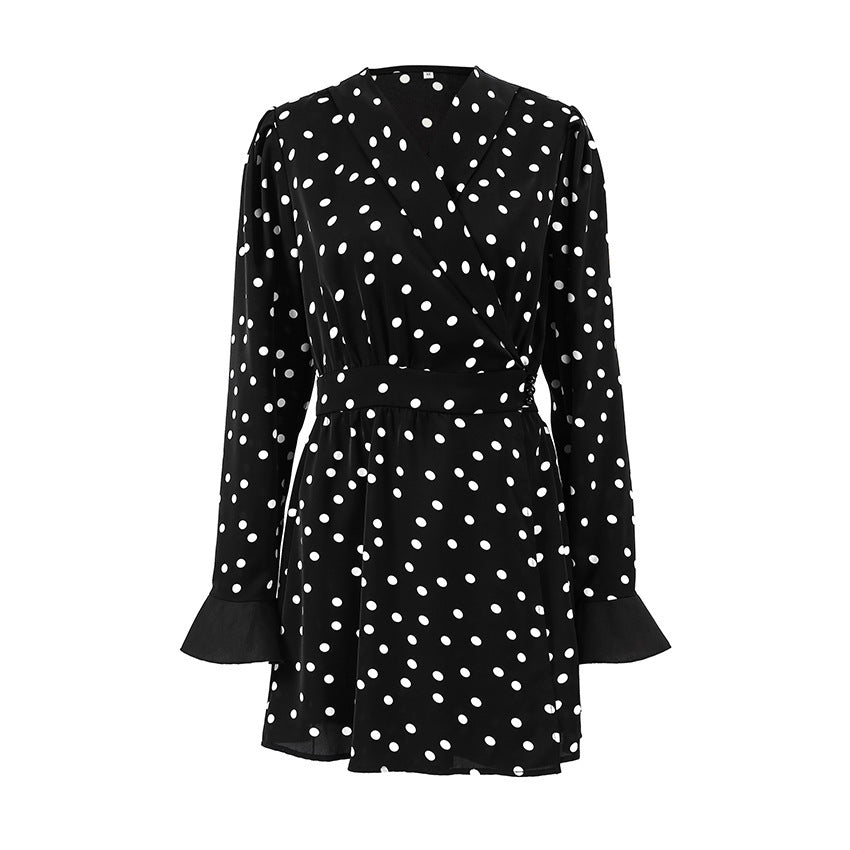 Simple Graceful Polka-dot Self-tie Slim Fit Dress