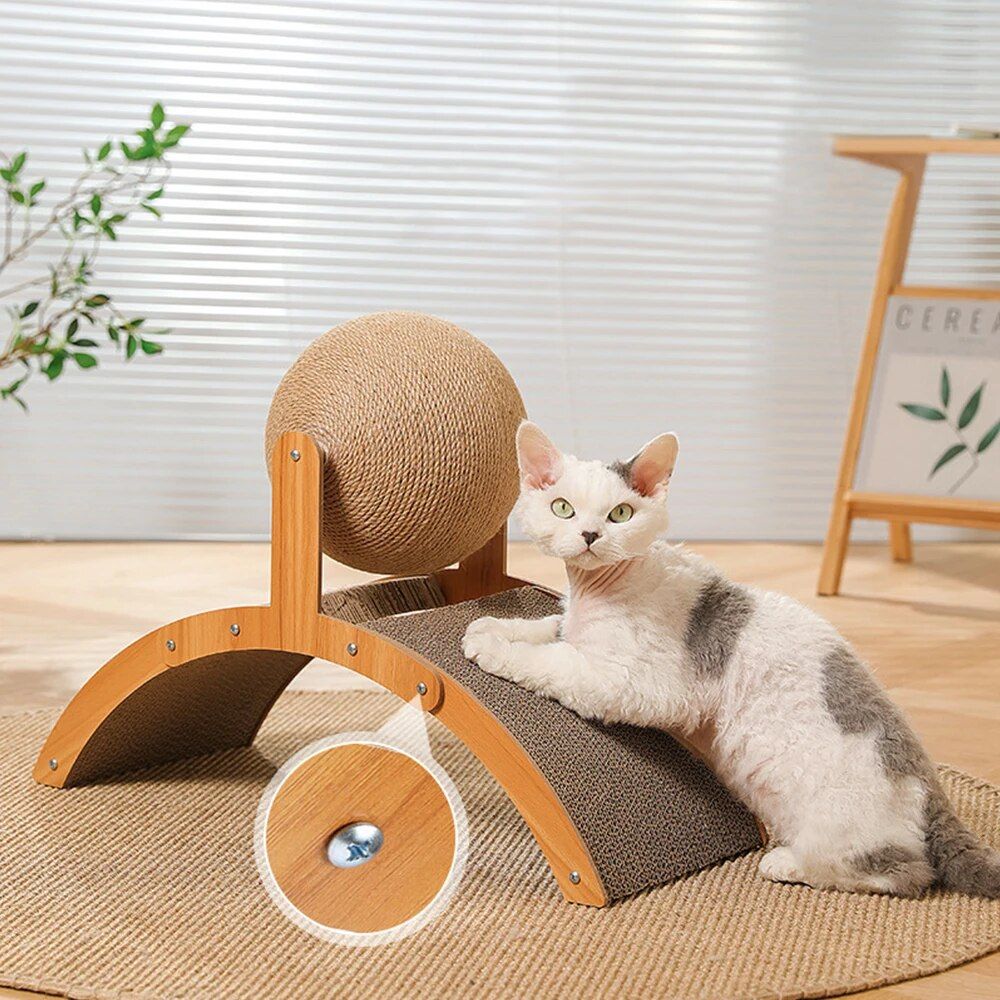 Deluxe Wooden Cat Scratcher with Sisal Ball