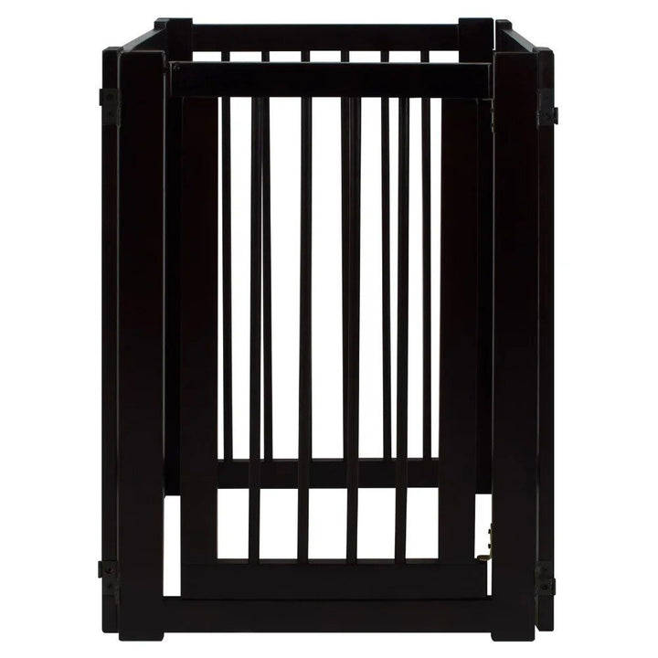 Elegant Espresso Hardwood Freestanding Pet Gate with Walk-Through Door