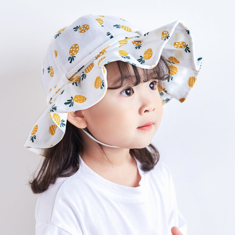 Adorable Fruit Print Cotton Bucket Hat for Baby Girls with Bowknot