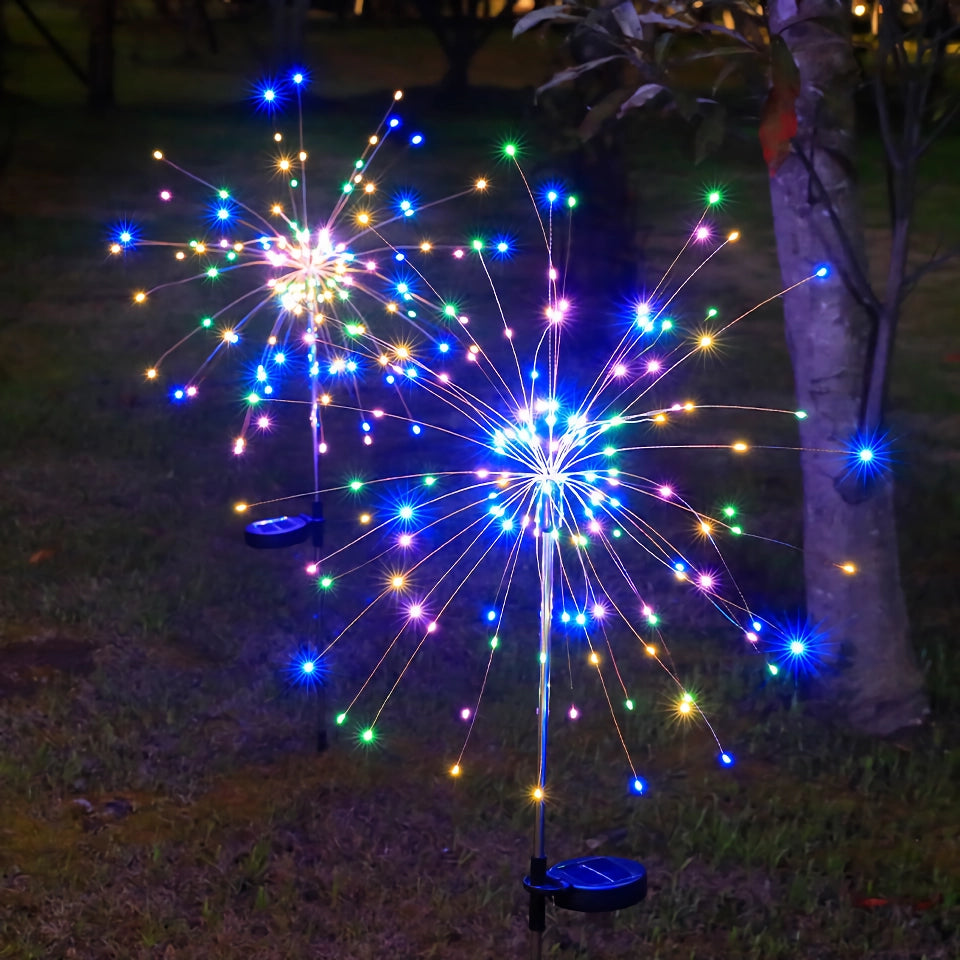 Solar Firework Lights - 2 Pack, Outdoor Waterproof, 200 LED, 8 Modes Starburst Sparkler Lights