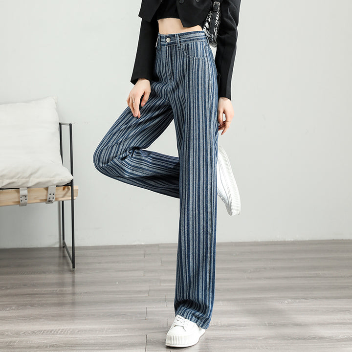 High-Waist Striped Wide-Leg Jeans for Women - Fashionable Street Style Pants