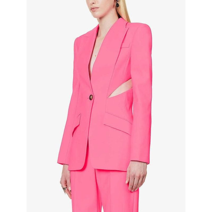 Elegant Hollow Out Two-Piece Blazer and Pant Set for Women