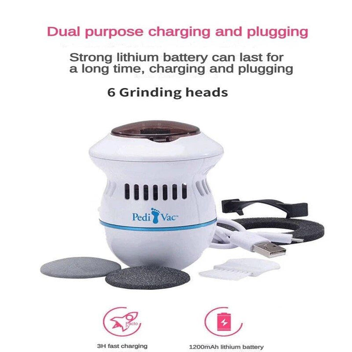 Rechargeable Electric Foot Grinder with Vacuum: USB, Dual-Speed, 6 Grinding Heads