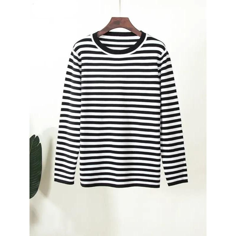 Autumn Winter Casual Knitted Stripe Sweater