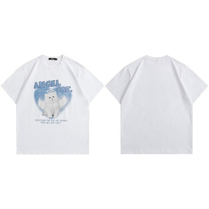 Angel Cat Graphic Cotton T-Shirt