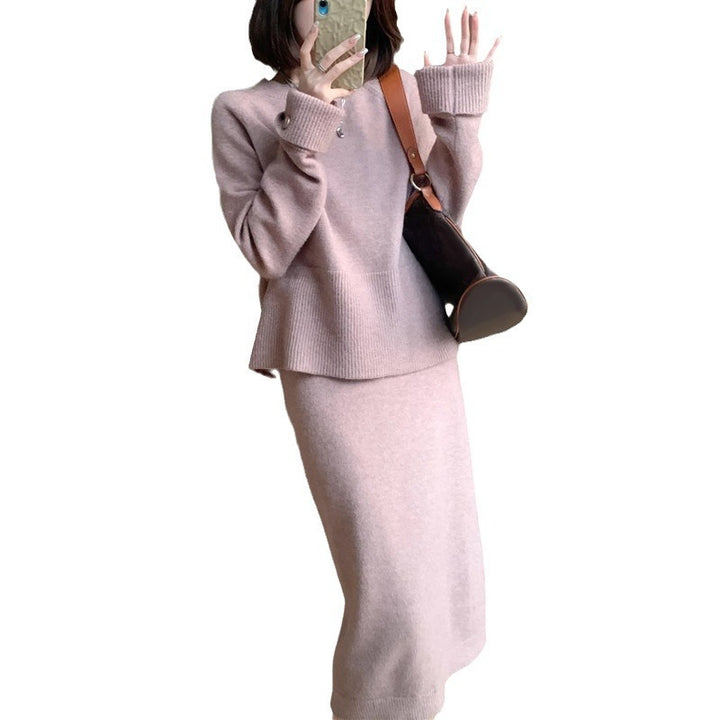 Pink Inner Knitted Dress Women's Autumn And Winte RWear A Whole Suit