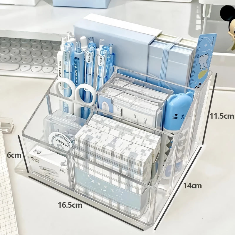 Transparent Acrylic Desktop Pen Holder Organizer with Divided Storage