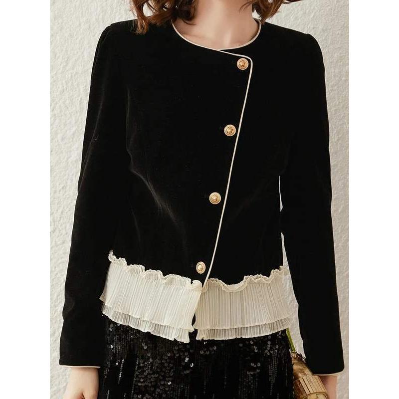 Chic Lace Contrast Patchwork Women's Jacket – Elegant Spring/Summer Coat