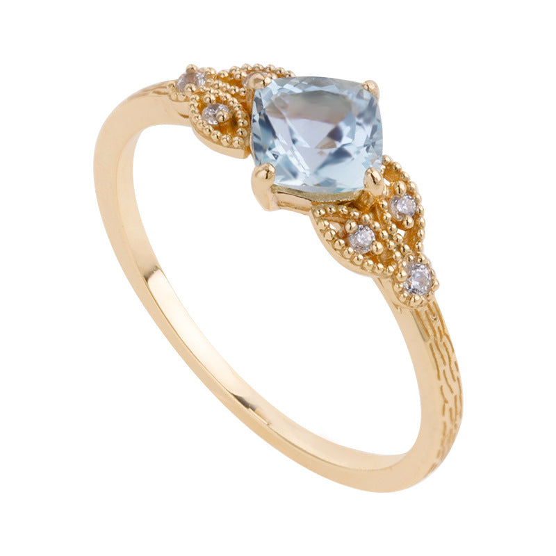 Natural Square Sky Blue Topaz Ring Girl