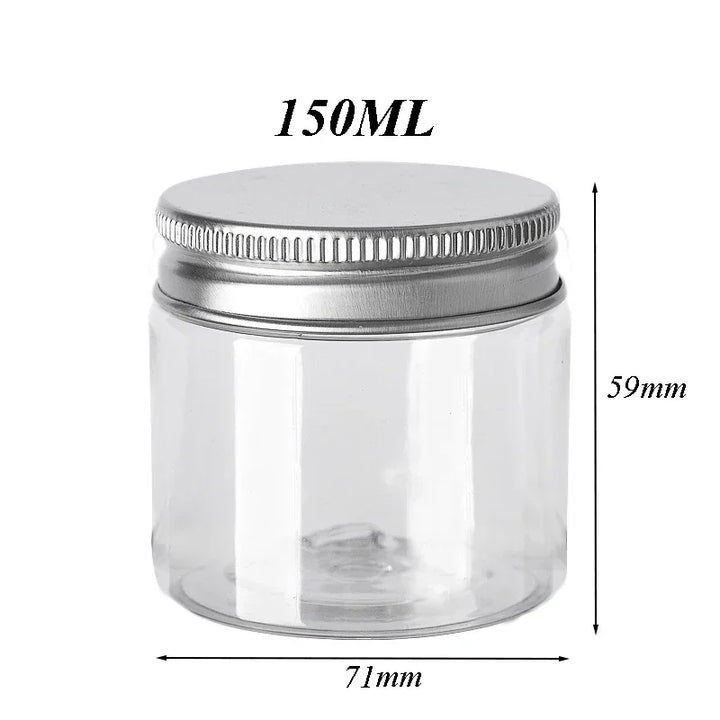 10Pcs Clear Plastic Storage Jars with Aluminum Lids