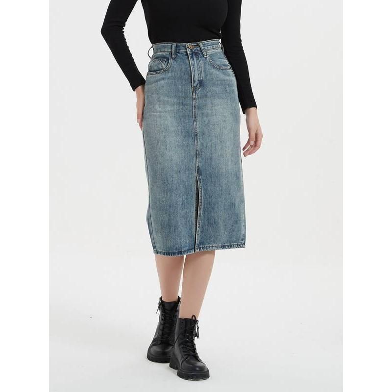 High Waist Denim Pencil Skirt