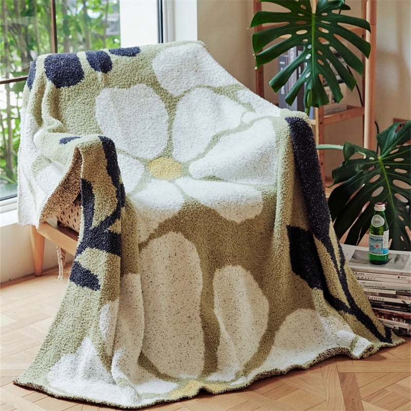 Boho Floral Leaves Microfiber Knitted Throw Blanket - Soft, Cozy, and Decorative