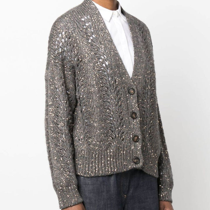 Women's Sequins Hollow Cashmere Blend Cardigan Sweater