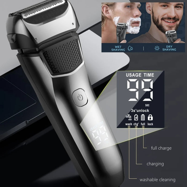 Electric Men's Shaver Wet & Dry Rechargeable Shaver with 3-Blade System