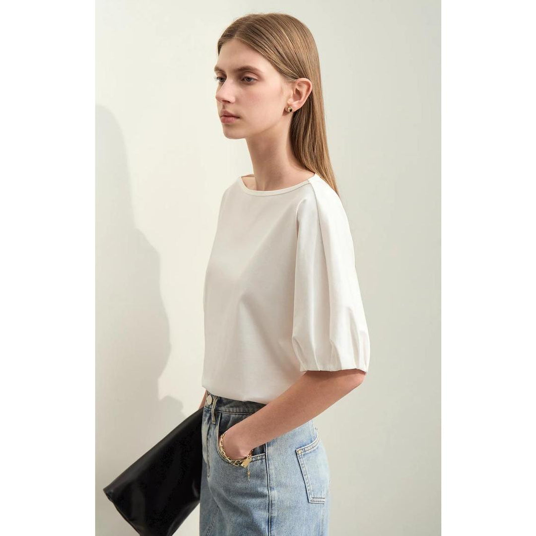 Summer Casual Slash Neck Lantern Sleeve Top