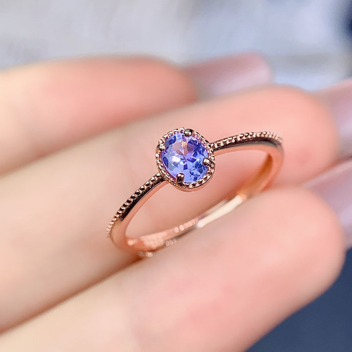 New Natural Tanzanite Ring Women S925 Silver Exquisite Simple Personality Fashion Versatile