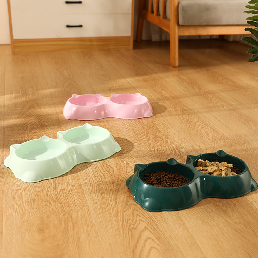 Double Pet Bowl – Two-in-One Anti-Slip Food and Water Dish for Cats