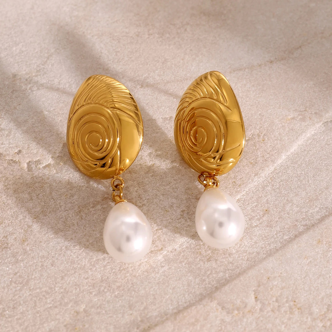 18K Gold-Plated Stainless Steel Teardrop Ribbed Earrings